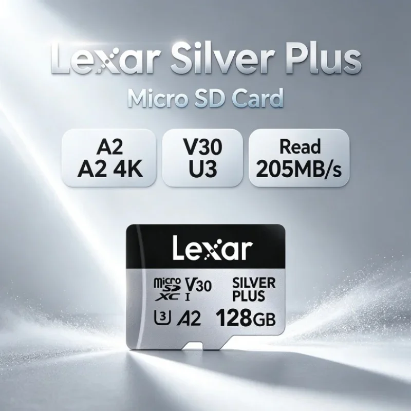 lexar-silver-plus-micro-sdカード-sdxc-a2-v30-u3-c10-4k対応、読み出し速度205mb-s、tfメモリカード、64gb～1tb、アクションカメラ用。