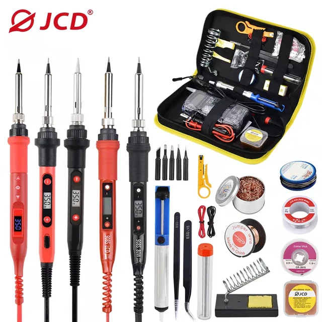 JCD regulacja temperatury LCD zestaw żeliwa lutowniczego 110V 220V 80W lutowane narzędzia spawalnicze groty lutownicze drut pompa rozlutownicy grzałka
