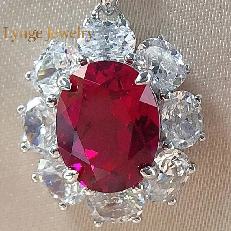 

Lynge Jewelry Special 2Ct 7x9mm Oval Cut Ruby&Sapphire Diamond Pendant for Women Luxury Quality 18K White Gold Wedding Pendant N