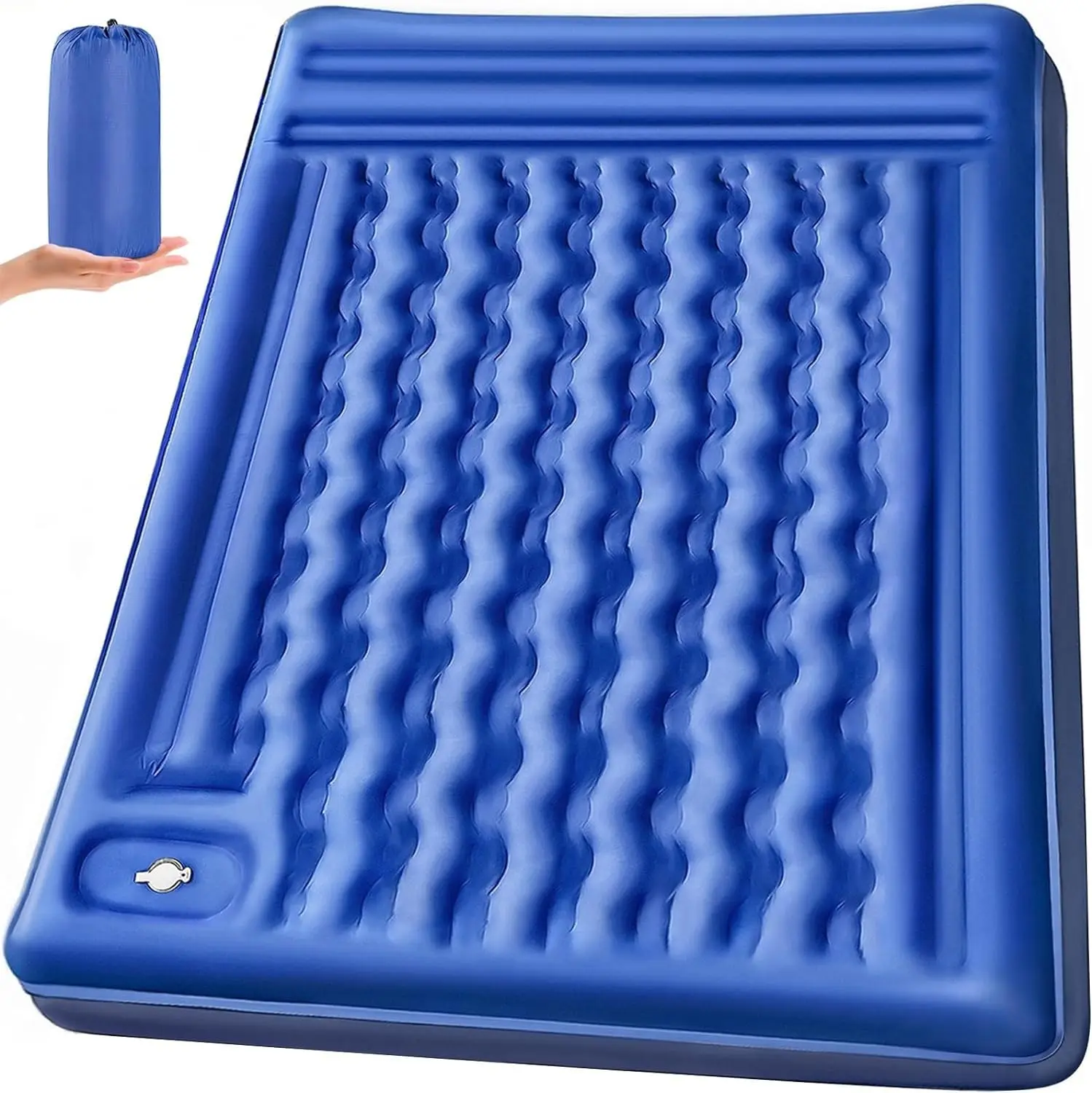 Doppel-Schlafmatte Camping Selbstaufblasend 195*132*12cm Extra-Dick 2-Personen-Matratze mit Integriertem Fußpumpen-Kissen Wasserdichte Aufblasbare Schlafmatte