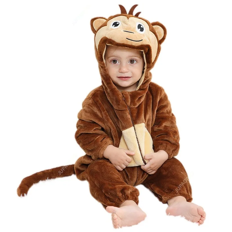 New Easter Cute and Fashionable Monkey Baby jumpsuit Spring and Autumn Hooded Flannel Children's jumpsuit Children's jumpsuit