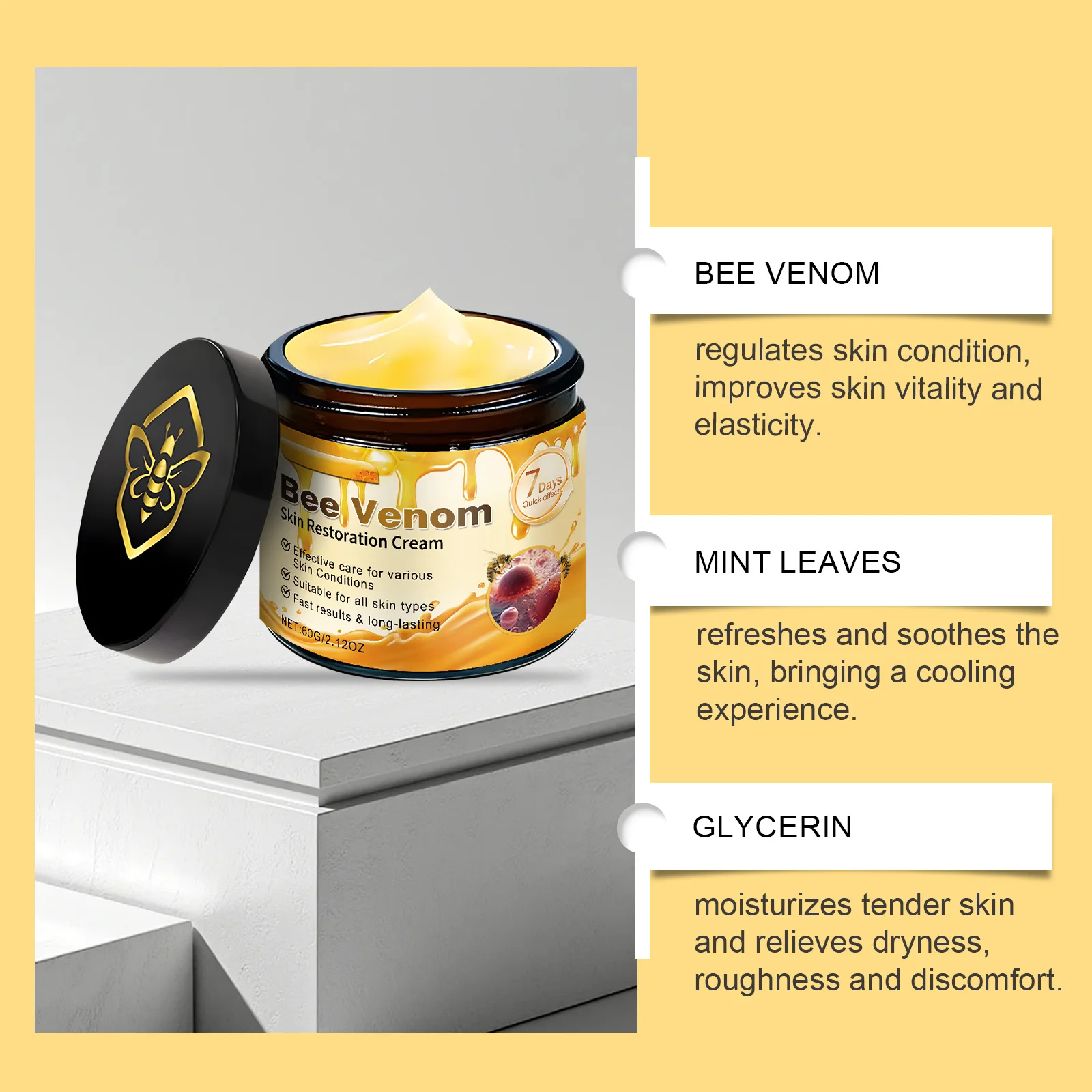 Bee Venom Skin Treatment Cream Skin Blemish Remover Moisturizing Skin Elasticity Increased Smooth Body Care Bee Venom Cream 60g