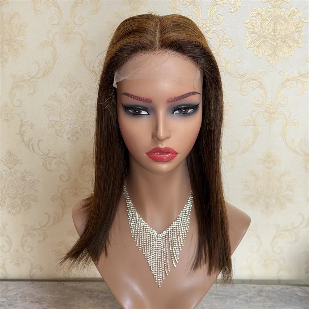 Chocolate Brown 4x4 Closure HD Lace Front Wig 100% Human Hair Wig Short Straight 150 Density Colored Wigs for Women Cheap Price