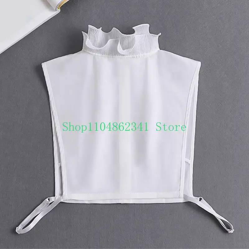 652F Korean Women 2 Pieces Layered Ruffled Stand False Collar with Fake Sleeves Wristband Set Button Down Detachable Half Shirt