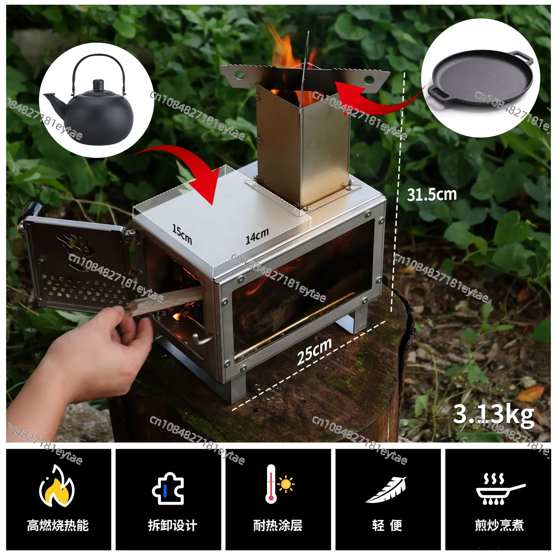 Outdoor Stainless Steel Portable Firewood Stove Camping Picnic Rocket Stove