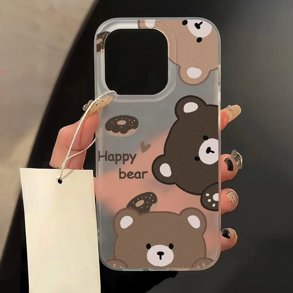 Soft TPU Matte Cute Bear Phone Case for iPhone 17 Pro Max Funda iPhone 16 11 15 13 15 14 Plus 12 Mini 16promax 17promax  Cover