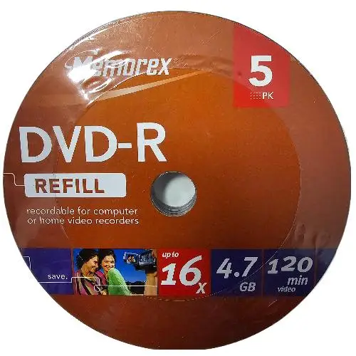 Memory DVD-R 16X 4.7GB 120 MIN BULK PACK of 5 pieces