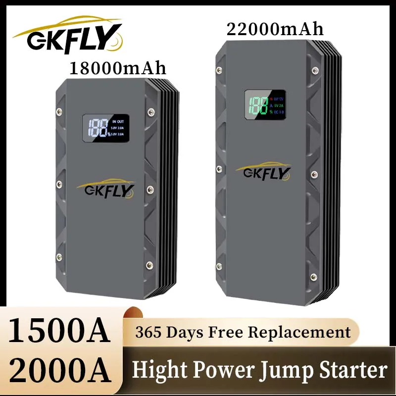 GKFLY 자동차 점프 스타터, 휴대용 보조배터리, 12V 시동 장치, 자동차 배터리 부스터 버스터, 6.0L, 5.0L 용, 1500A, 2000A 