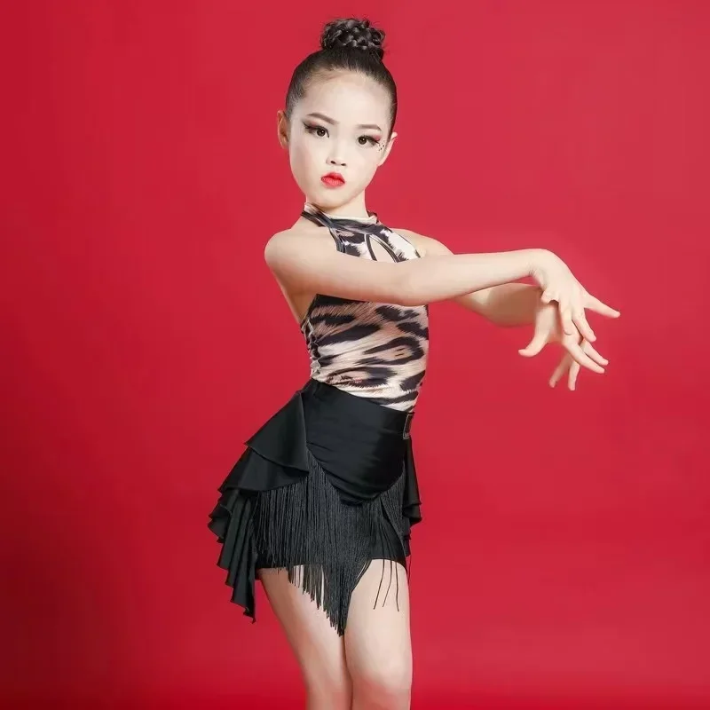 

Lolita children's summer Latin dance training clothes Children's online red performance clothes Girls' split Latin dance skirt