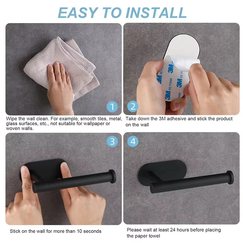 Adhesive Toilet Paper Holder Kitchen Roll Towel Rack Napkin Dispenser Absorbent Stand Tissue Hanger Bathroom Accessories view 3