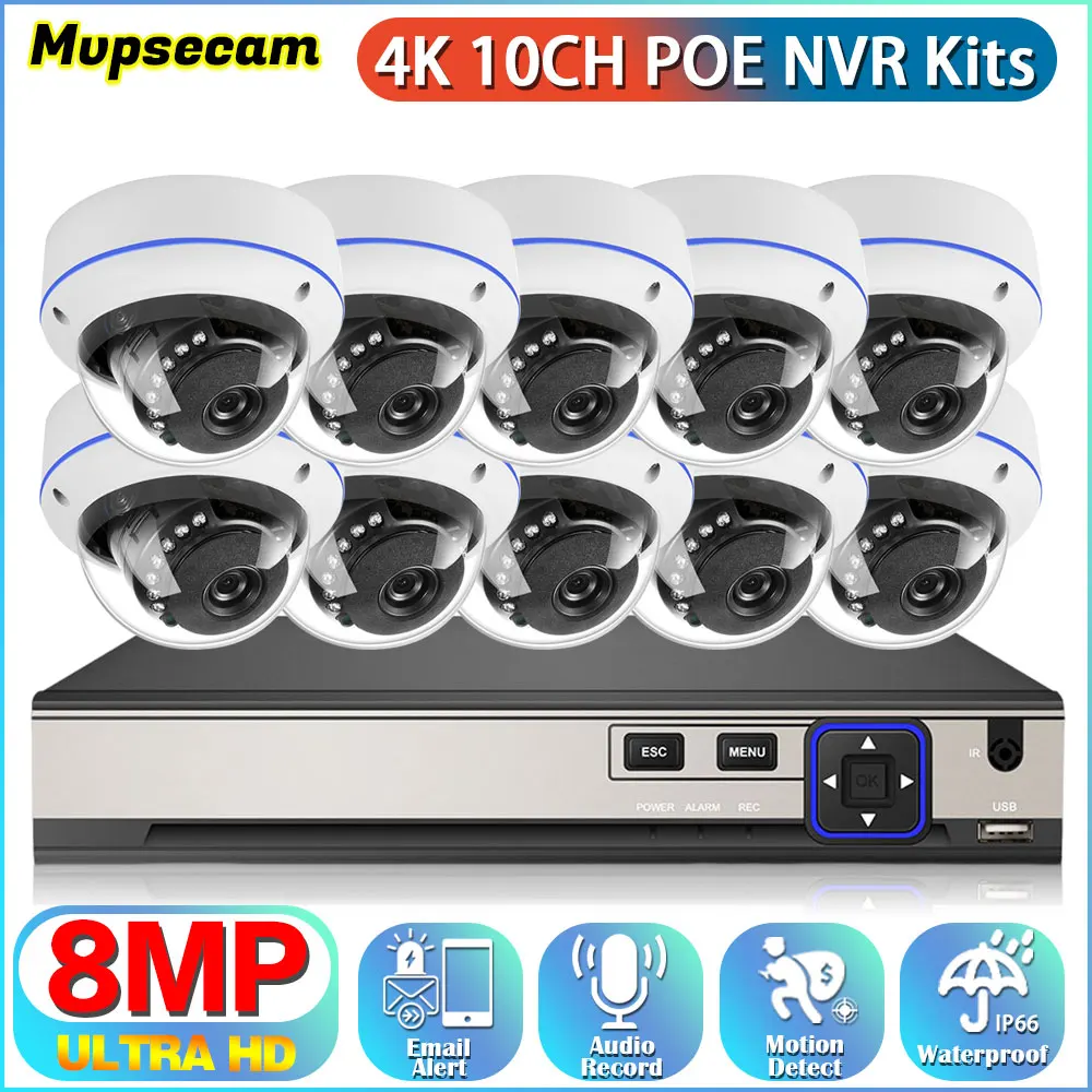 

8MP H265 10CH POE Security Surveillance Camera System Kit Set AI Human Detection Audio Record IP Home CCTV 4K Video POE NVR Kits