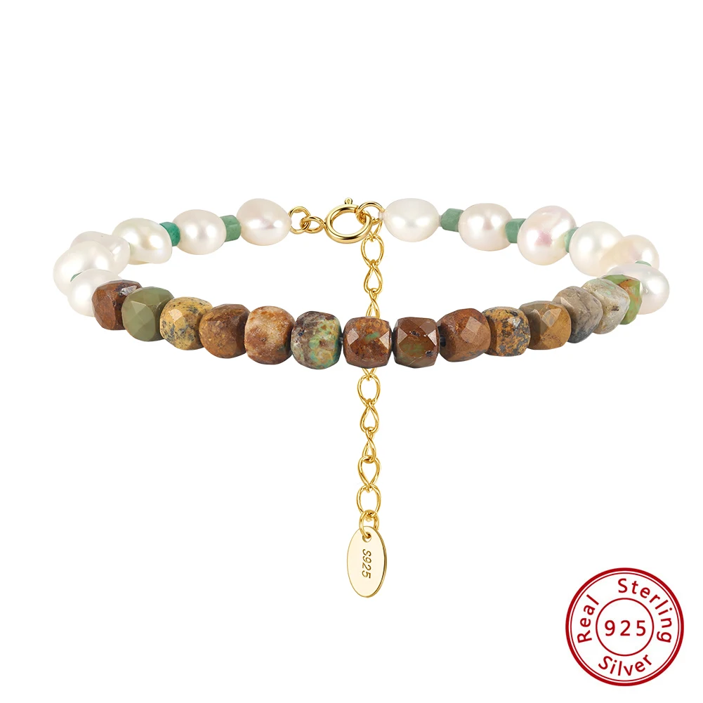 

KISS MANDY Natural Turquoise Pearl Beads Bracelet 925 Sterling Silver Women's Daily Wear Jewelry Vintage Bridesmaid Gift MPB27