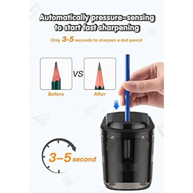 Electric Pencil Sharpener For No.2(6-8Mm) Pencils In School/Office With Adapter EU Plug