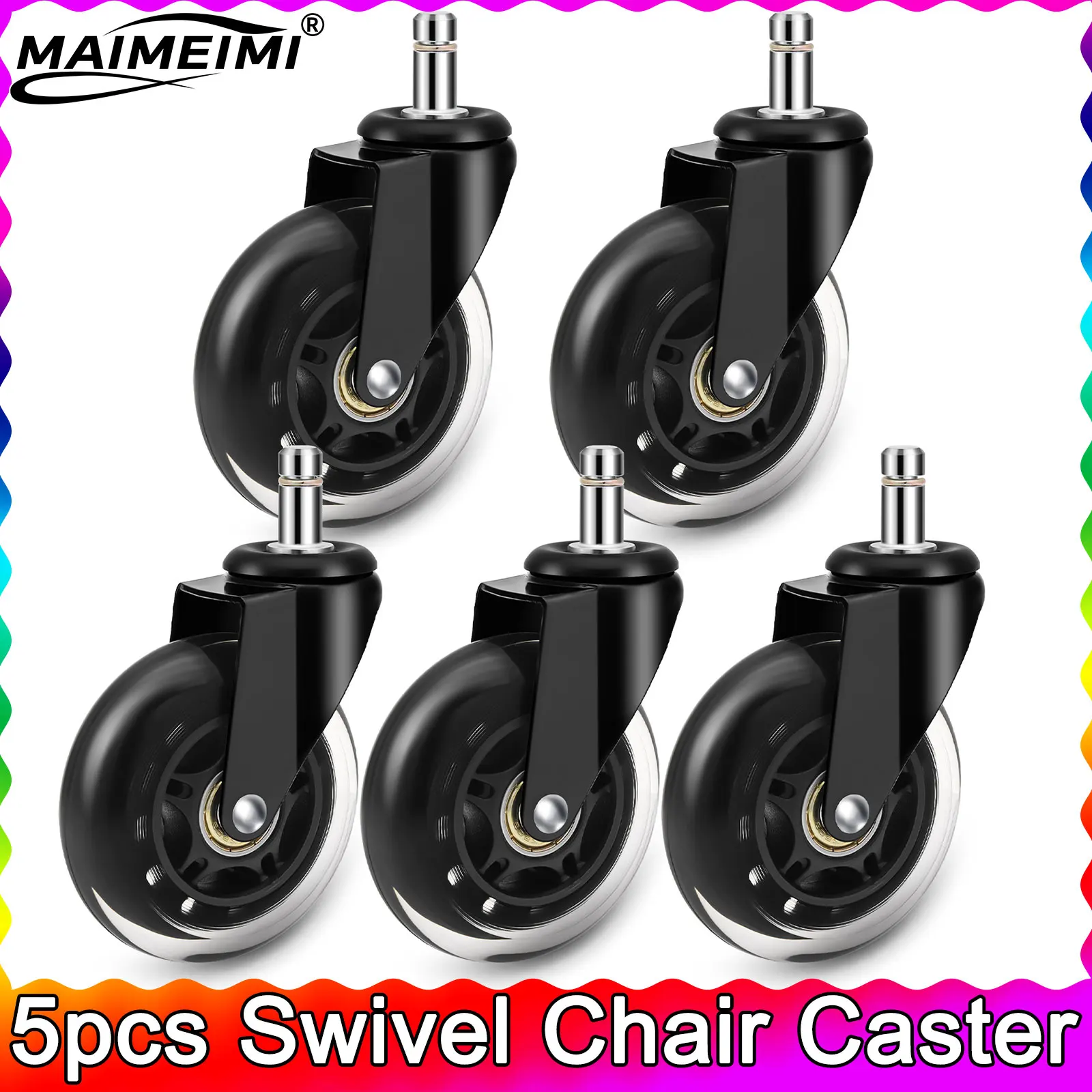 

5 шт. поворотные колеса, колесики для офисного стула, 3 дюйма, замена, 60 кг, мягкие безопасные ролики, фурнитура в стиле роликов