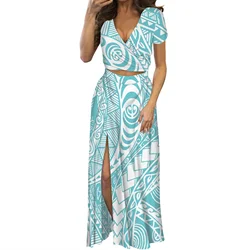 New Set Short Sleeve Long Dress Samoa Fiji Islands Women Fashion Dress Custom Polynesian Traditional Art Print Elegant Dress