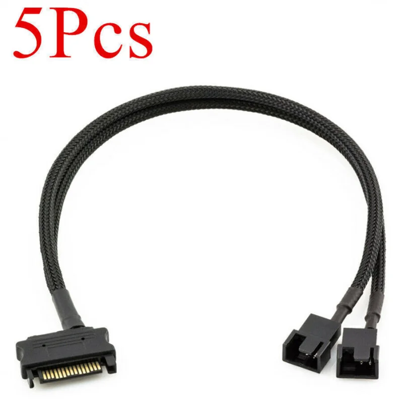 Z 5Pcs 15-Pin Male SATA to Dual Fan 12V Sleeved Power Adapter Cable