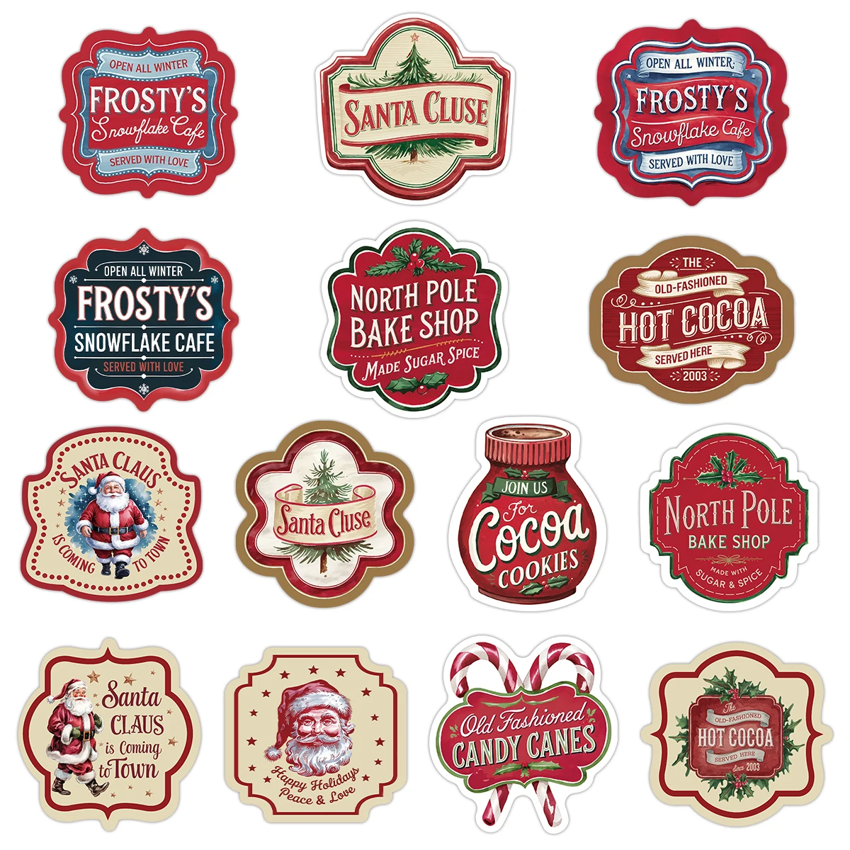 14pcs Vintage Christmas Stickers,Decorative Labels For Candy Canes,Bottles,Gift Wrap,Christmas Party Celebration,Diy Craft Favor