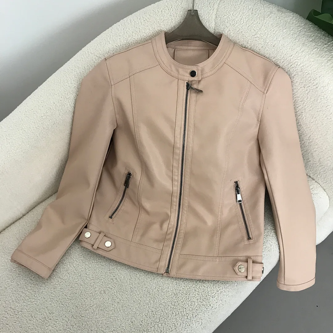 2024 Leather jacket women's Spring and Autumn new Korean version fashionable slim fit stand up collar short PU motorcycle lea