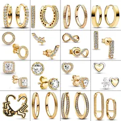 Boucles d'oreilles Huggie Hoop plaquées or 24 carats pour femmes, boucle d'oreille coeur pavé, breloque en argent 925, bijoux fins, bricolage, nouveau