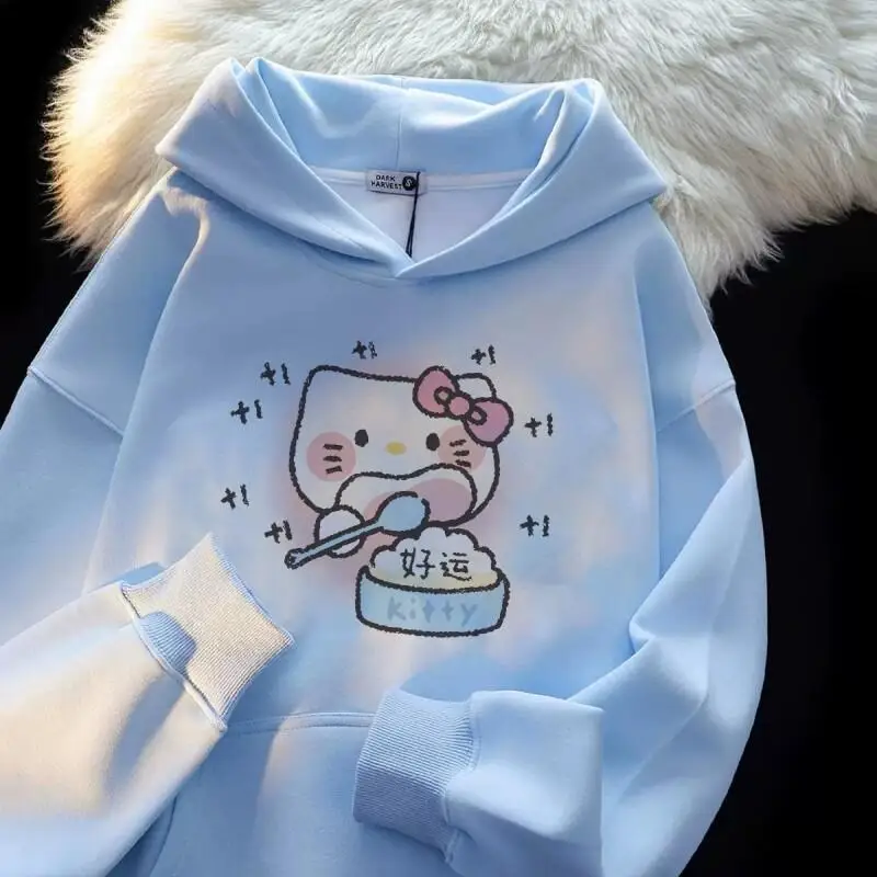 

Женская толстовка с капюшоном Sanrio Hello Kitty, новая осенне-зимняя модель, свободный крой, повседневный стиль, уютная, непринужденная, оверсайз куртка
