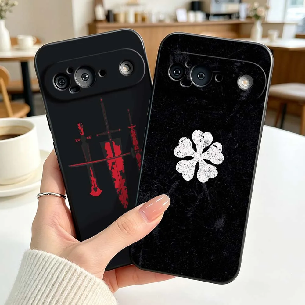 Anime B-Black Clover Cool For Google Pixel 6 6A 7 7A 8 8A 9 10 10A Pro XL 2024 5G Black Soft Silicone Cover Phone Case