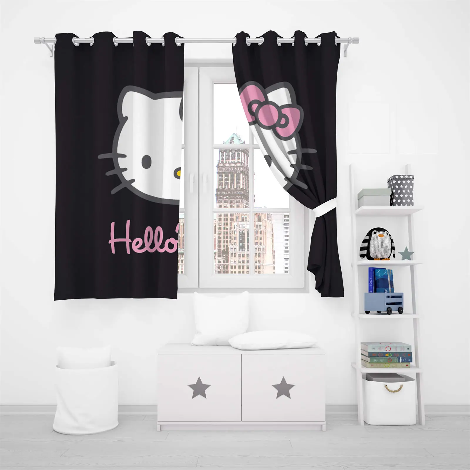 Hello Kitty Bathroom Curtains For Living Room Home Decor Blackout Curtains Living Room Bedroom  Balcony Screen Dustproof