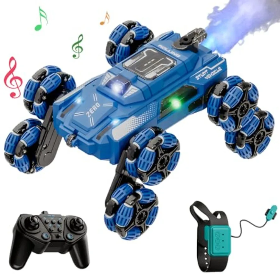Stunt Car For Indoor And Outdoor Use, ABS Plastic, Red, 8-Wheel Double-Sided Climbing With Gesture And Remote Dual Control, Bui