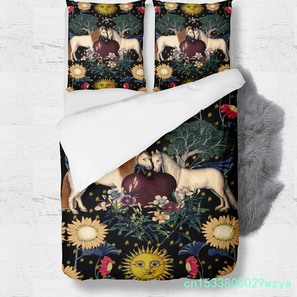 Horse Carriage Duvet Cover Set King Queen Double Full Twin Single Bed Linen Set