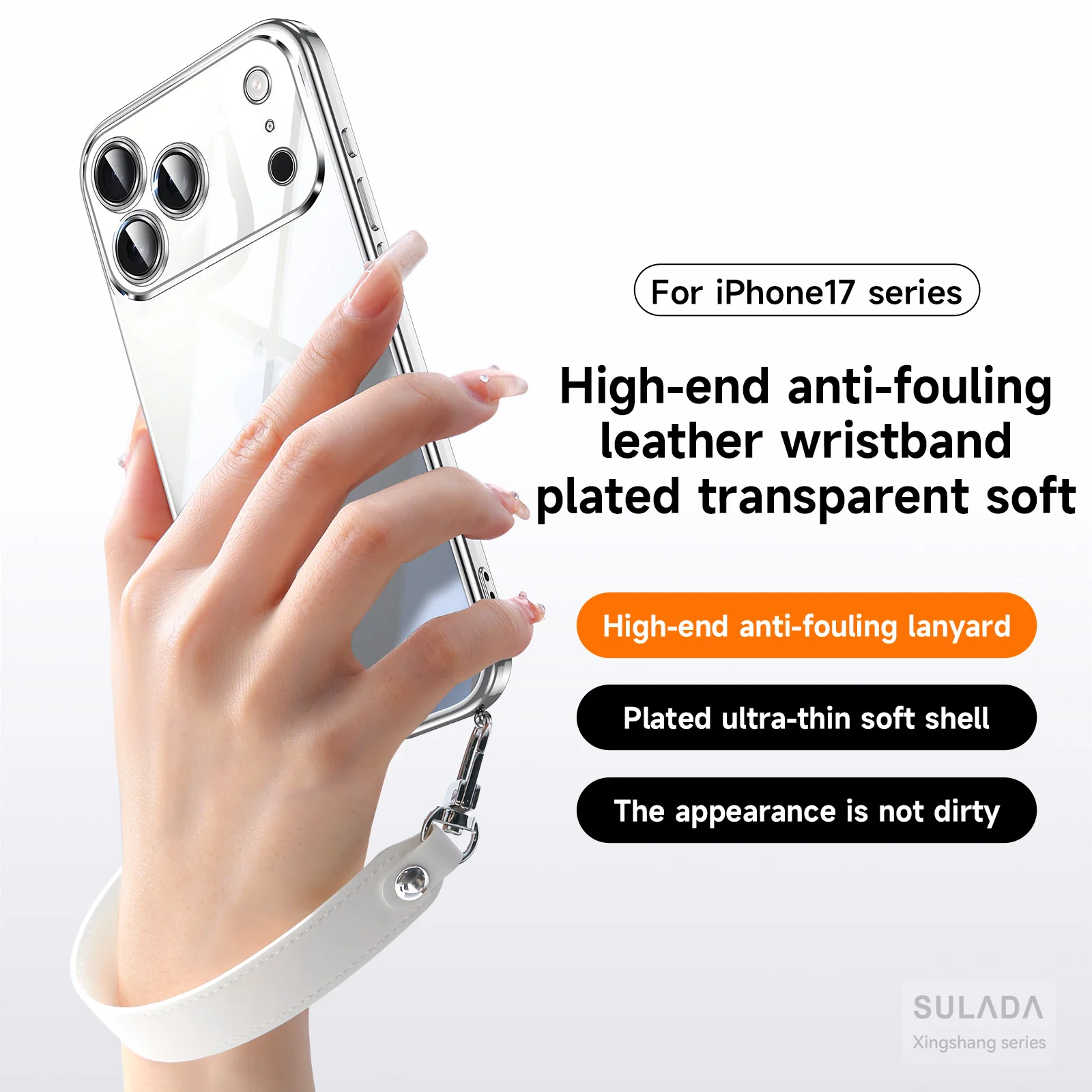 

Чехол Sulada Star для iPhone 17 Pro, кожаный браслет с защитой от остатка, ручная веревка, мягкий резиновый чехол из ТПУ для iPhone 16 15 Pro Max, чехол