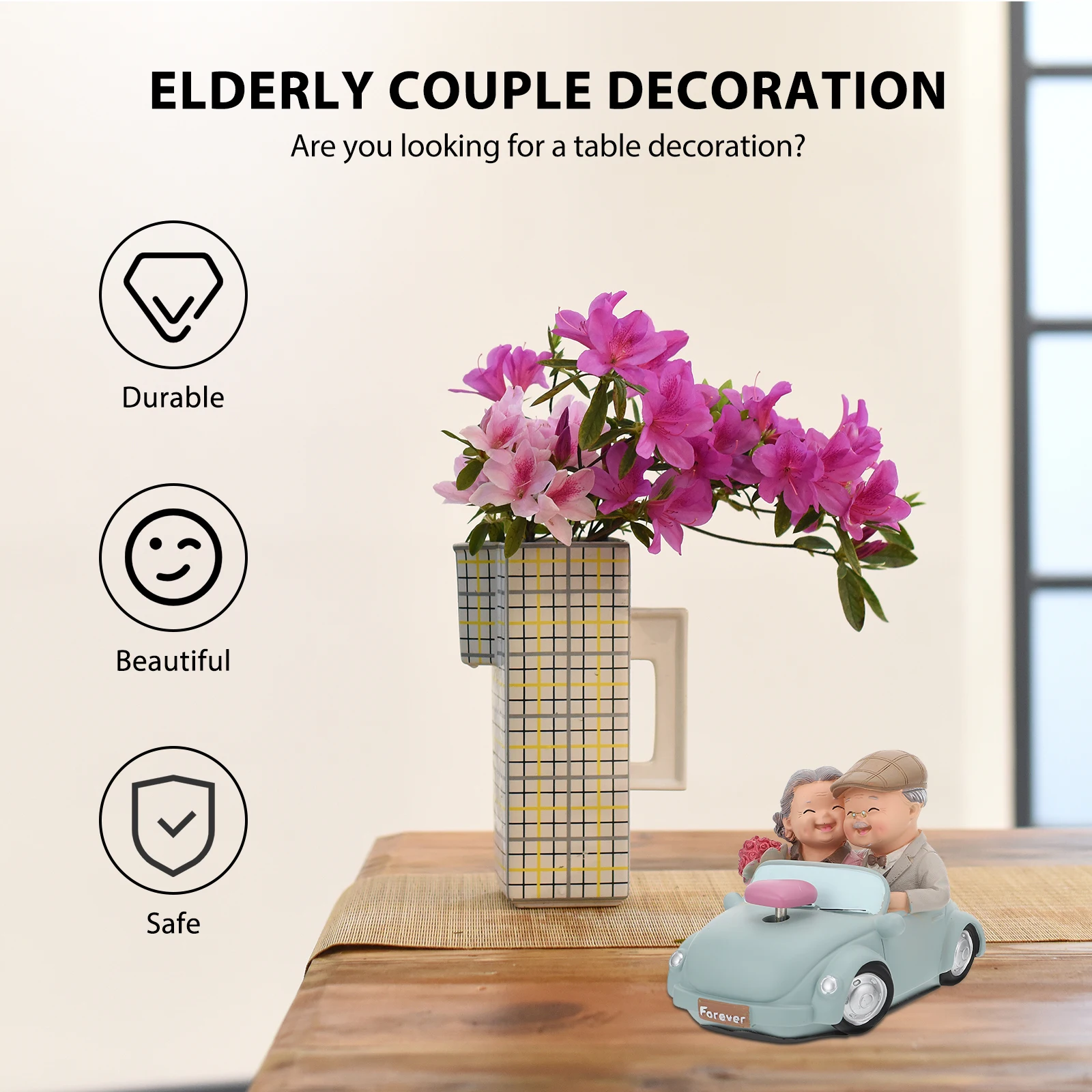 

1Pcs Elderly Couple Resin Craft Ornament Lightweight Compact Wedding Anniversary Desktop Bedside Decoration Resin Craft Ornament