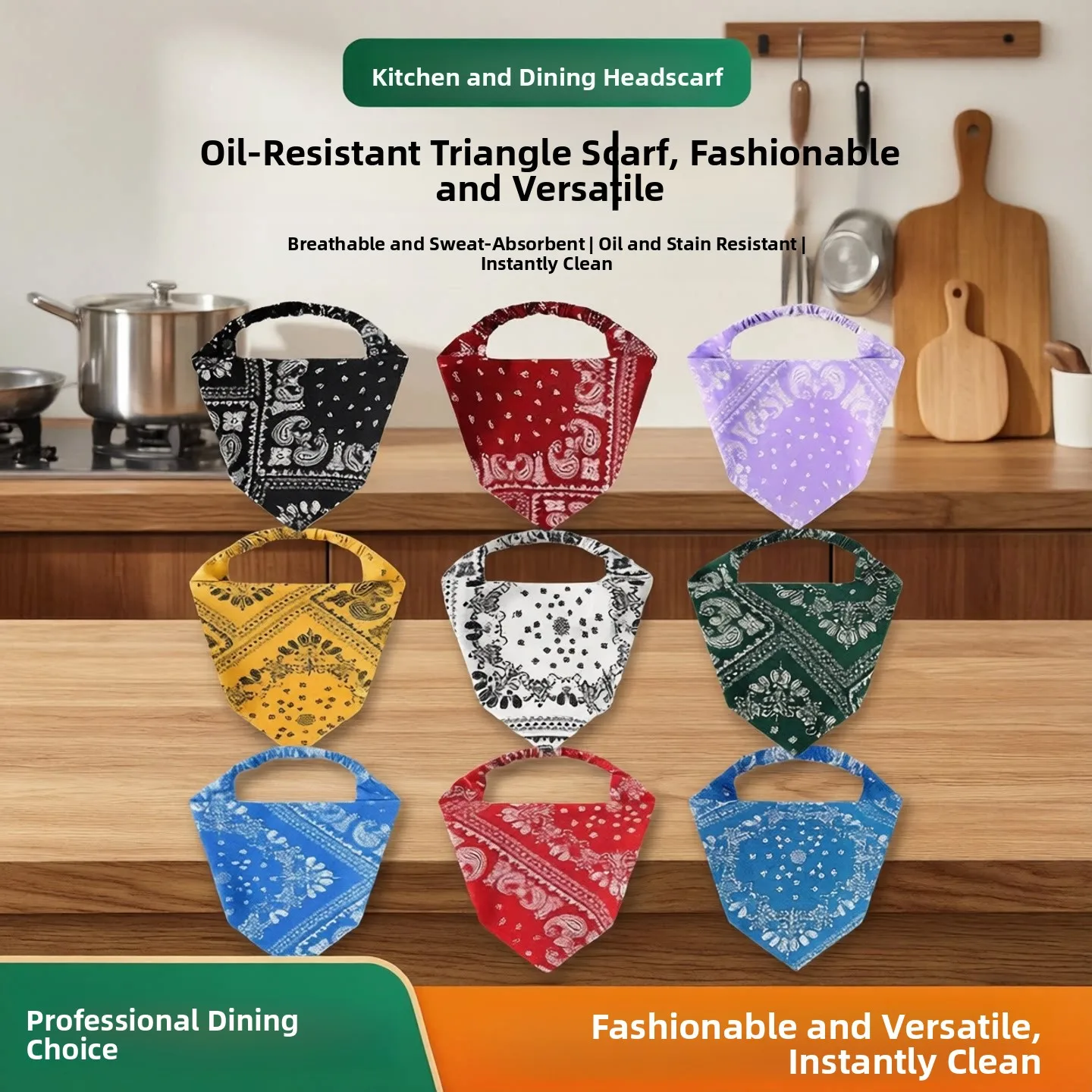 Kitchen Restaurant Dining Restaurant Hot Pot Shop Ladies Oil Proof Triangular Scarf Headwear Cap for Cooking And Travel