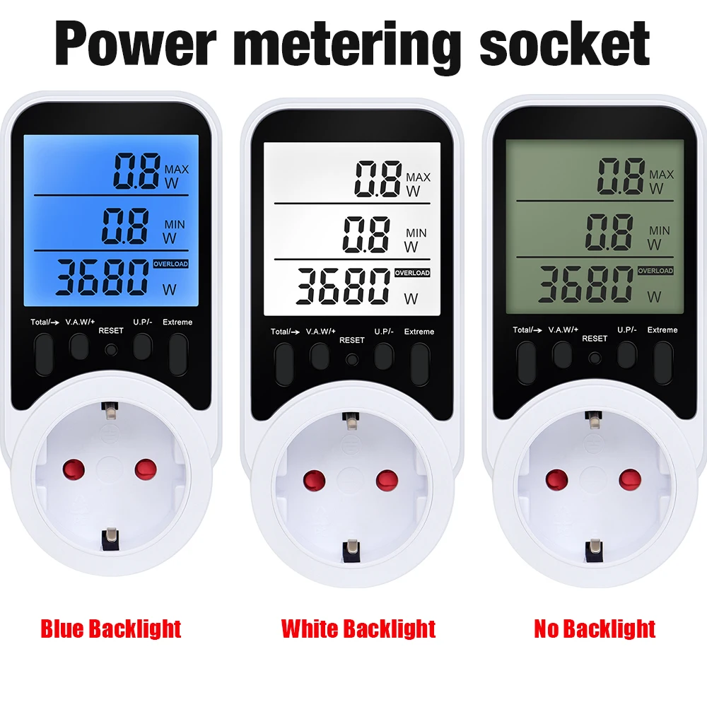 Soket Meteran Daya Digital 120~240V Pengukur Tegangan Wattmeter Meteran Konsumsi Listrik Analisa Energi untuk Kulkas Rumah Tangga