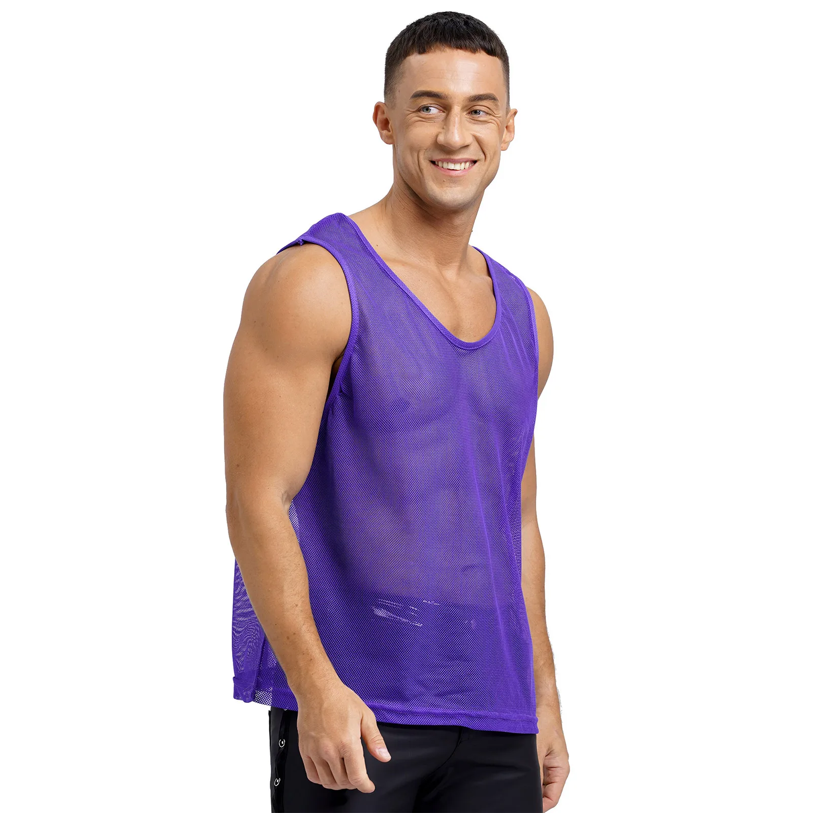 Men Hollow Out Mesh Sports Training Vest Team Sportswear Sleeveless See Through Muscle Tank Top Clubwear Beachwear Holiday