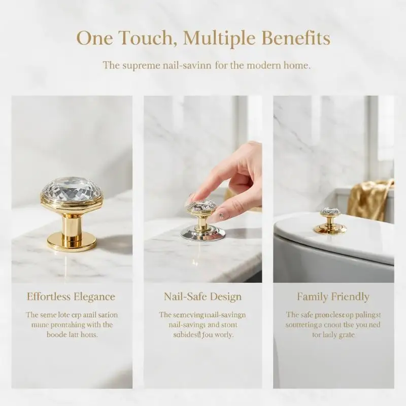 Diamond Shape Toilet Flush Button Self Adhesive Cabinet Door Drawers Handles