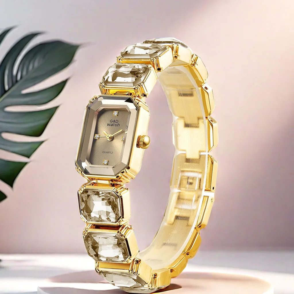 Small Golden Square Quartz Ladies Wrist Watch For Women Bracelet Watches Top Brand Luxury Diamond Fashion Women\'s Watch 2024