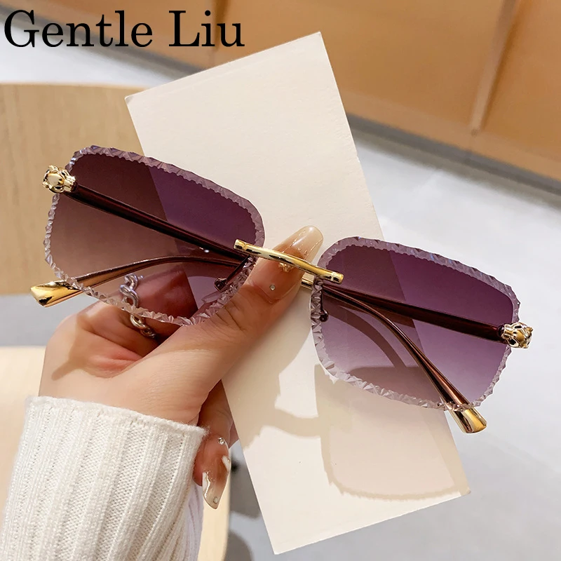 

Retro Square Rimless Sunglasses Men 2025 Luxury Brand Framless Punk Rectangle Sun Glasses for Male Cut Edge Eyewear UV400 Shades