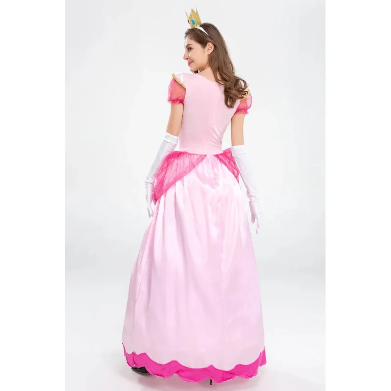 Adult Princess Peach Costume Women Cosplay Party Halloween Masquerade Dress Up Clothing for Women Pink Fancy Dress