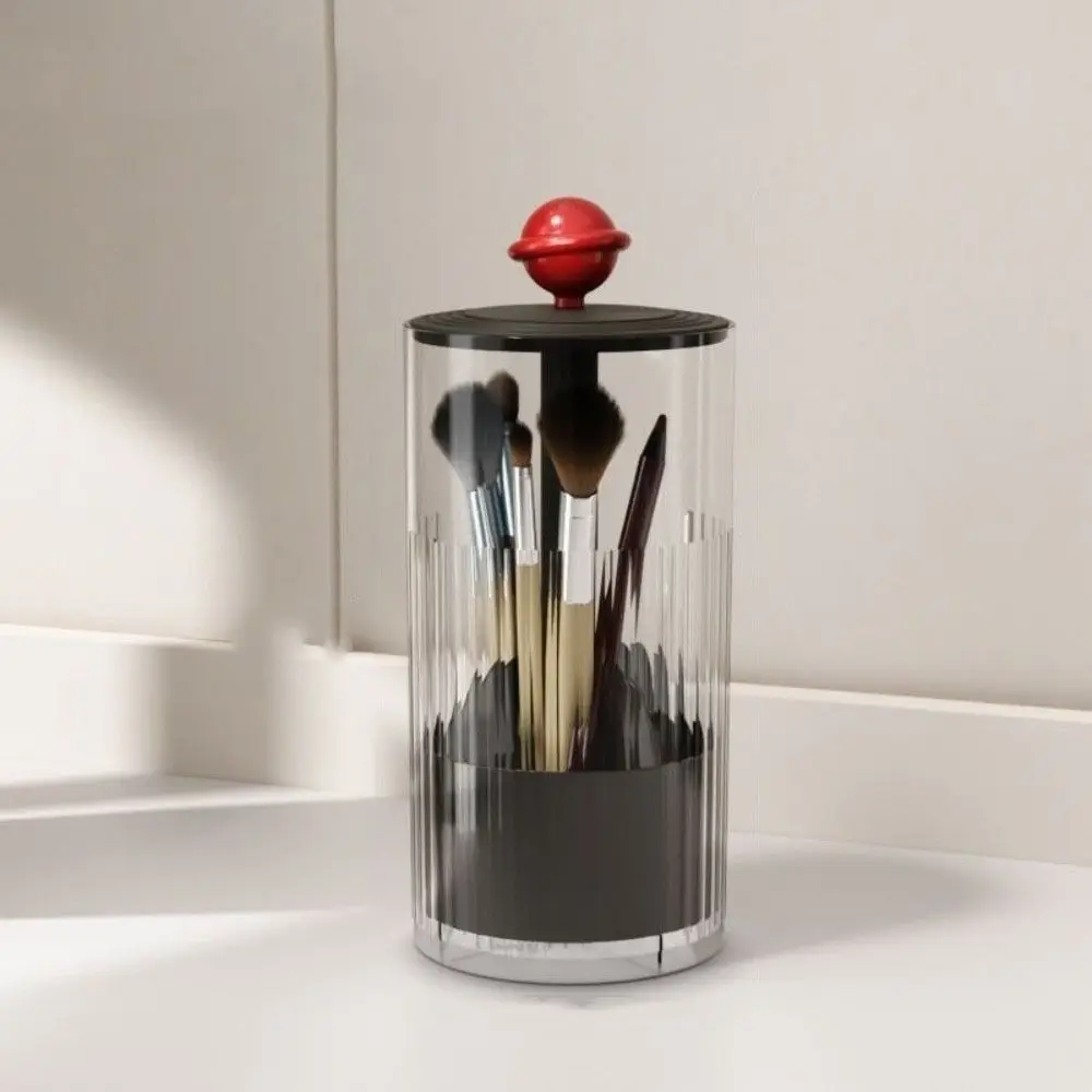 حامل فرش المكياج الأوتوماتيكي للرفع، منظم فرش المكياج من نوع الضغط البلاستيكي المقاوم للغبار مع غطاء