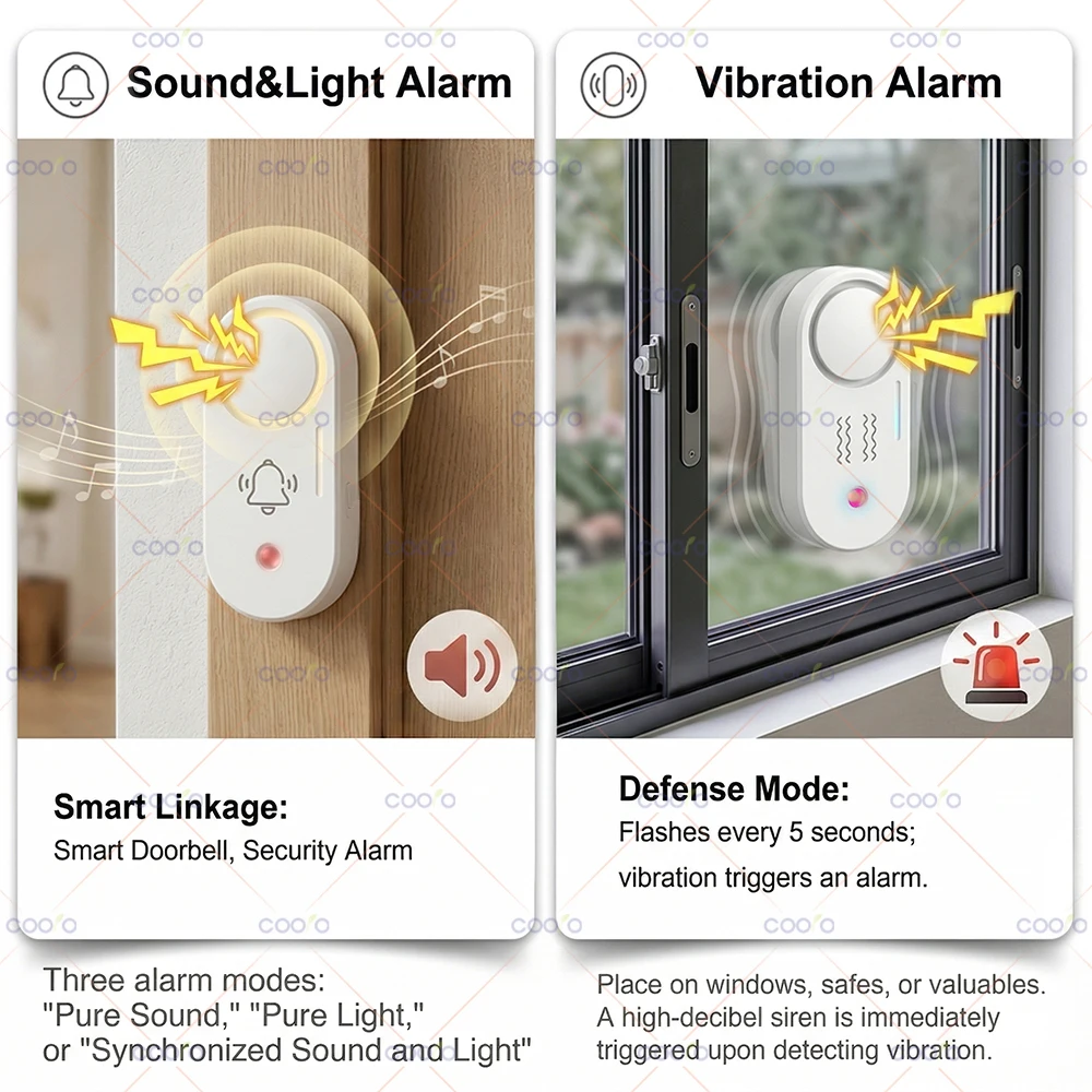 Tuya Zigbee Smart Vibration Siren Sound Light Siren Sensor,110dB Audio Alarm Battery Powered work with Smart Life HA Zigbee2MQTT