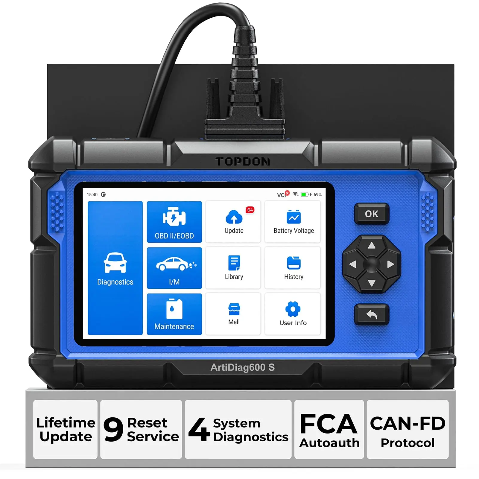 TOPDON Upgraded AD600S 2027 Latest Version: OBD2 Scanner for ABS/SRS/Engine, 9 Resets (Oil/Brake/BMS/SAS/DPF), Injector Coding