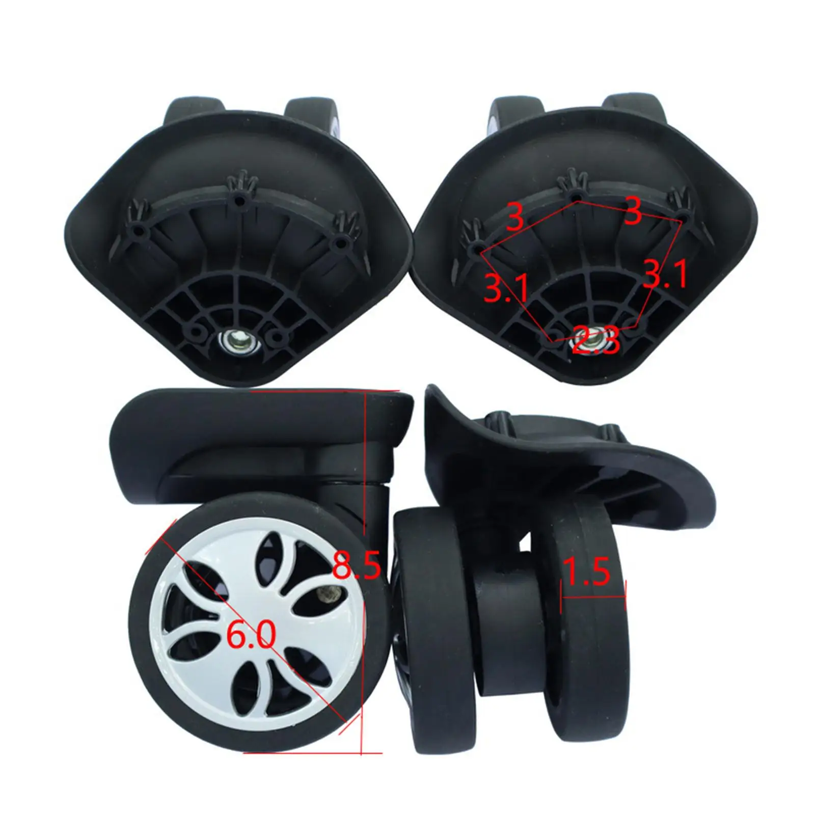 2 Pieces Luggage Wheels Replacement Trolley Wheels Roller 360 Degree Rotation