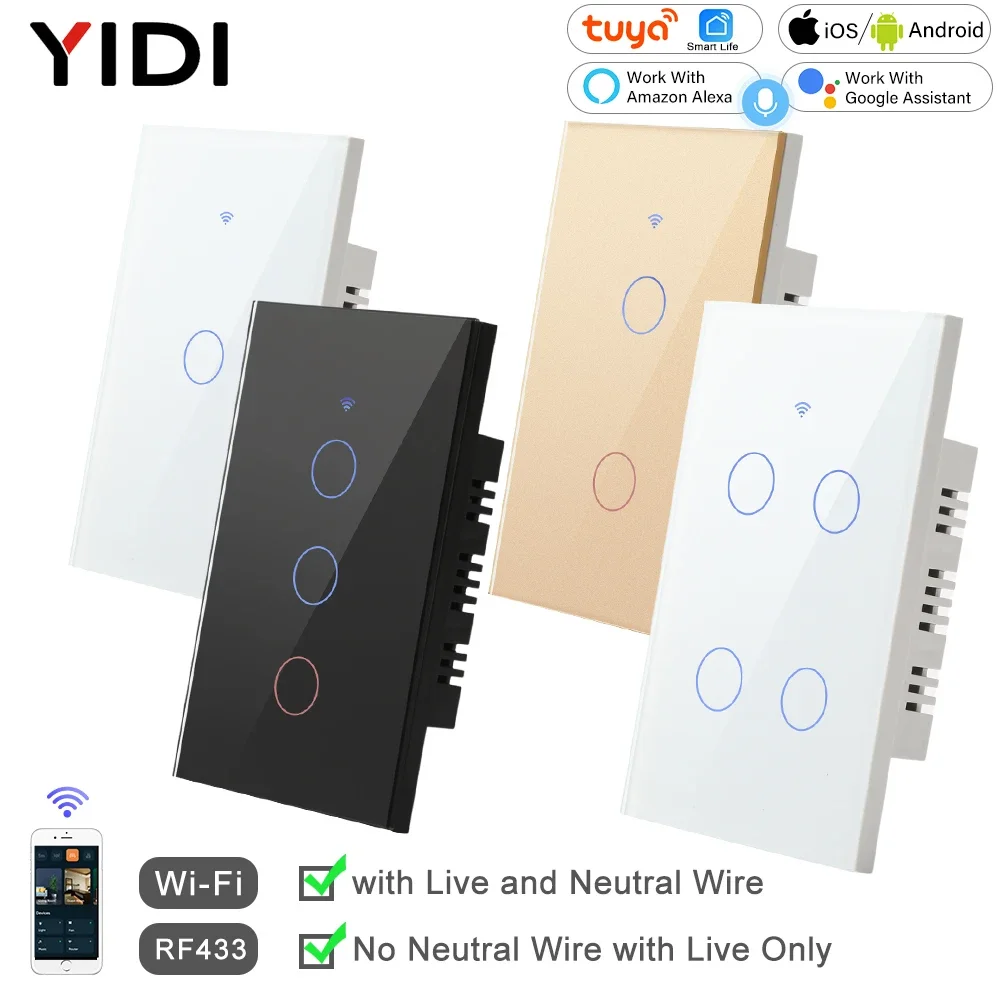 

433 mhz WiFi Tuya Smart Remote Control Touch Light Switch RF for Lights Australia US BR IL Alexa 220V with no Null 1 2 3 4 Gang