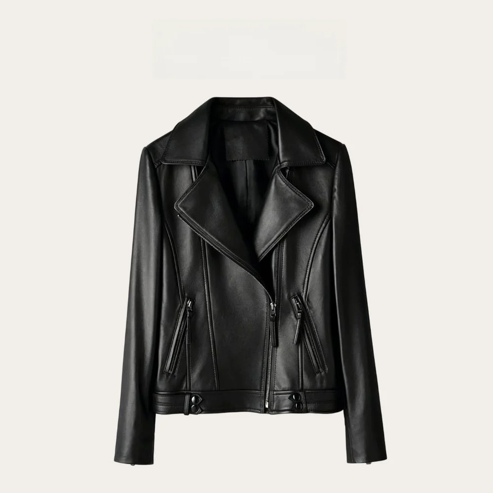 

Leather Jacket Women's Short Style Motorcycle Coat Spring Autumn Genuine Sheep Leather Tailored Suit Collar Zipper Closure