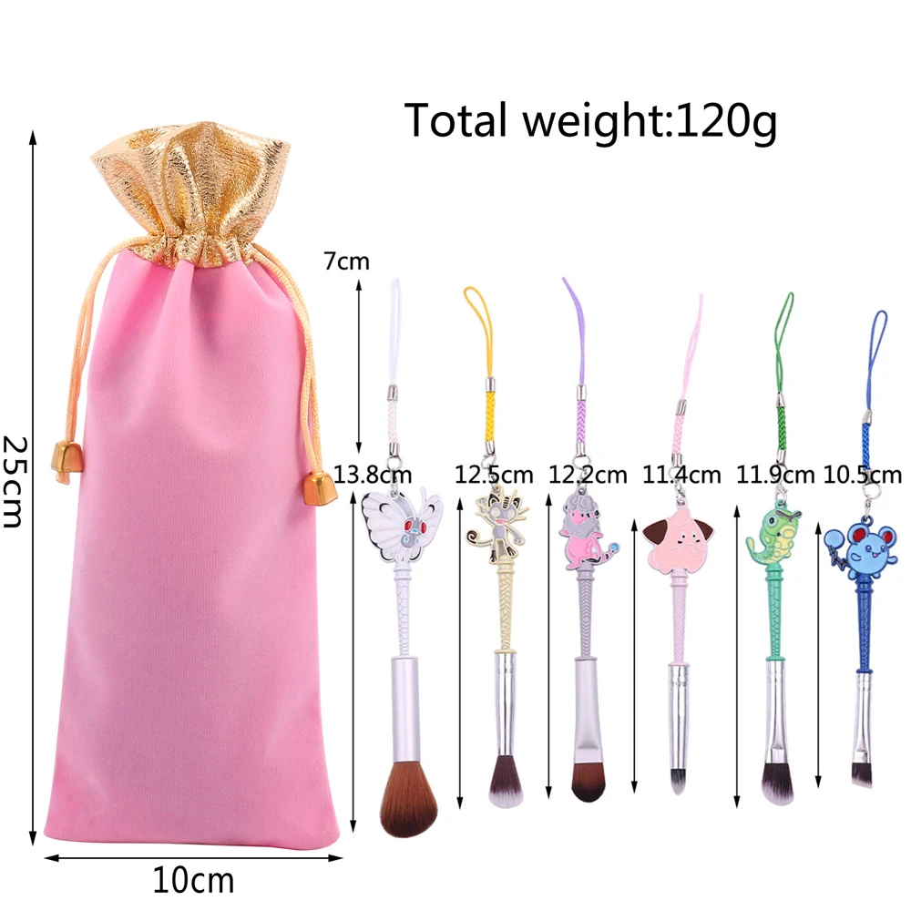 6Pcs/Set Anime Pokémon Makeup Brush Kawaii Pokemon Portable Soft Concealer Brush Beauty Foundation for Women Jewelry Toy Gift