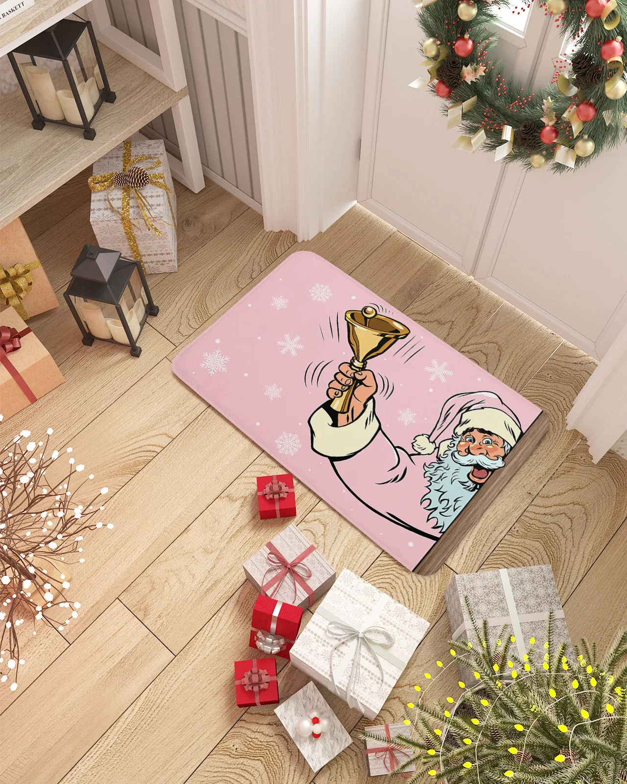 Christmas Santa Claus Shake Bells Pink Doormat Home Decoration Carpet Navidad Ornament New Year Gifts Xmas Party Decor Rug Mat