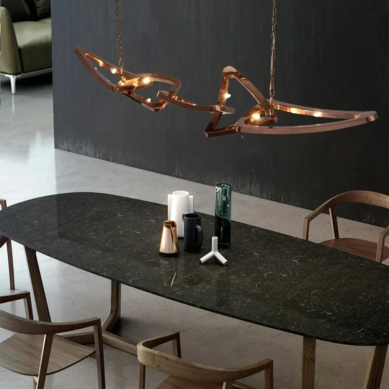 American Restaurant Chandelier Designer Bar Office Chandeliers Light Luxury Villa Stainless Steel Lamps Rose Gold Pendant Light