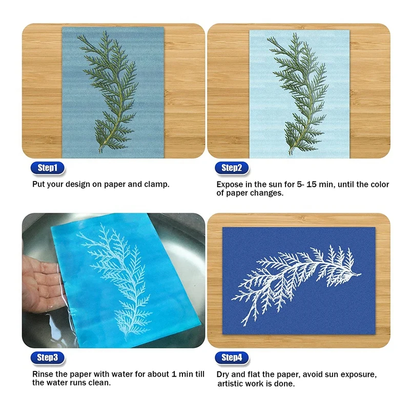 Cyanotype Papier, 30 Pcs A5 Zon Print Papier Kit, hoge Gevoeligheid Zon Print Natuur Afdrukken Papier Solar Tekening Pape