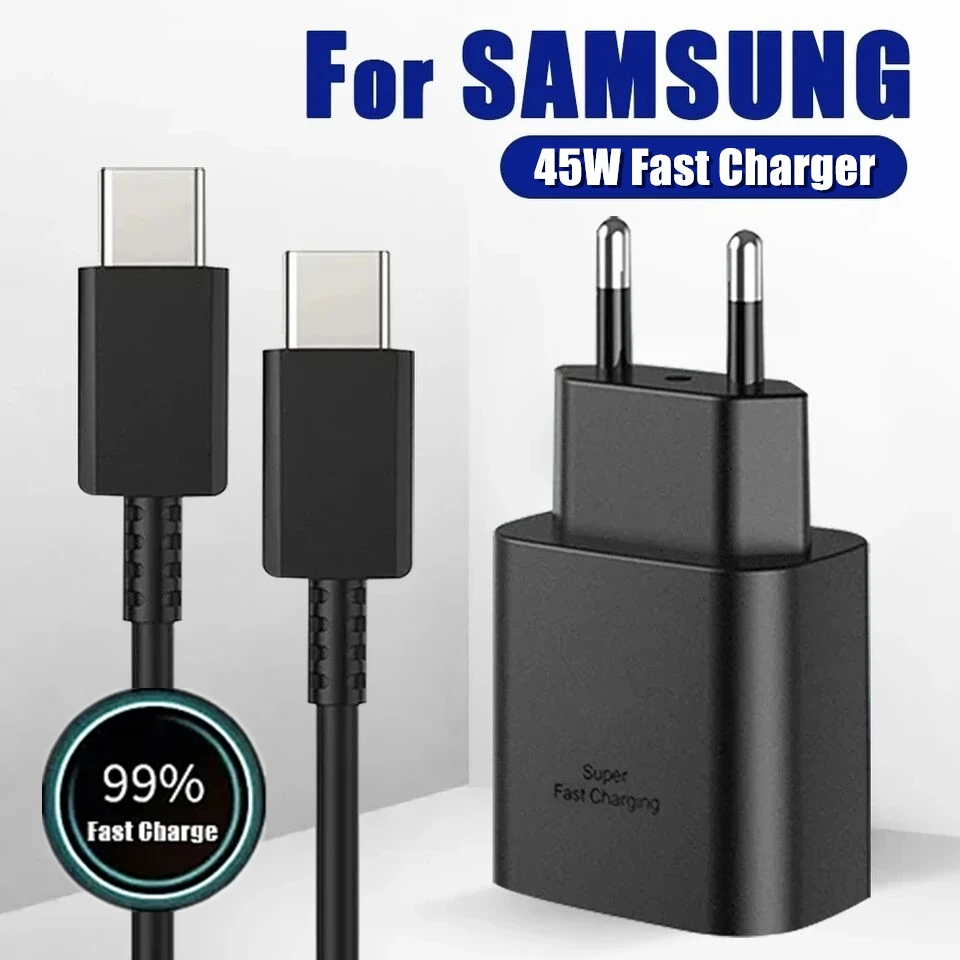 5A 45W PD USB-C Fast Charger for Samsung S22 S23 S24 Note 20 A14 A15 A25 A52 A53 A54 Type C Super Quick Charge Cable 1m 1.5m 2m