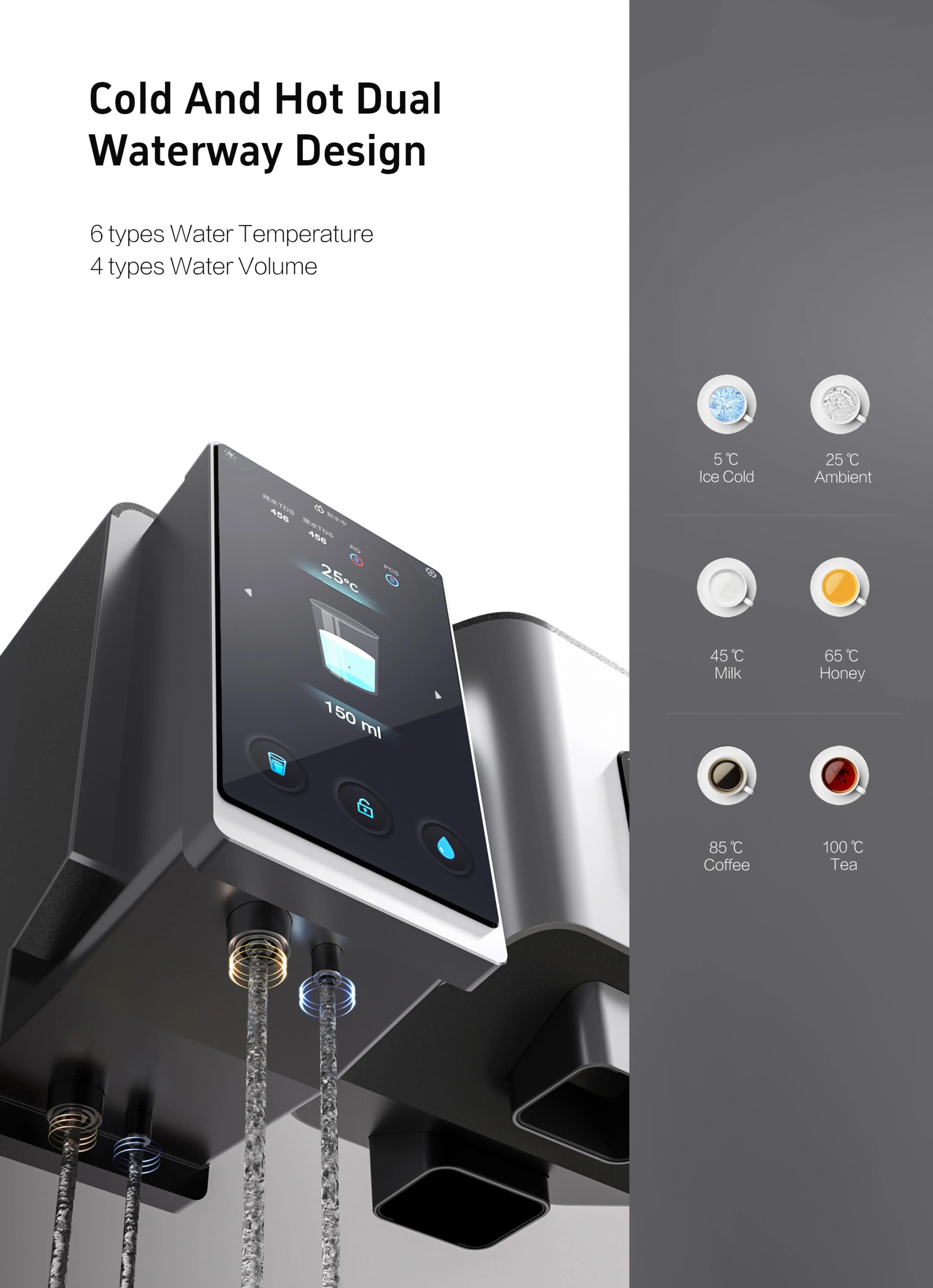 Large Capacity Electric Desktop RO Water Dispenser (Home/Office/Hotel) Built-In Ice Maker Multi-Temp Hot/Cold Output