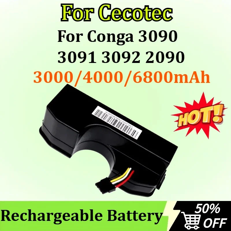 SWZY For Cecotec Conga 3090 3091 3092 2090 Robotic Vacuum Cleaner for Conga 3090 Accessories Replacement 14.4V 3000/4000/6800mAh